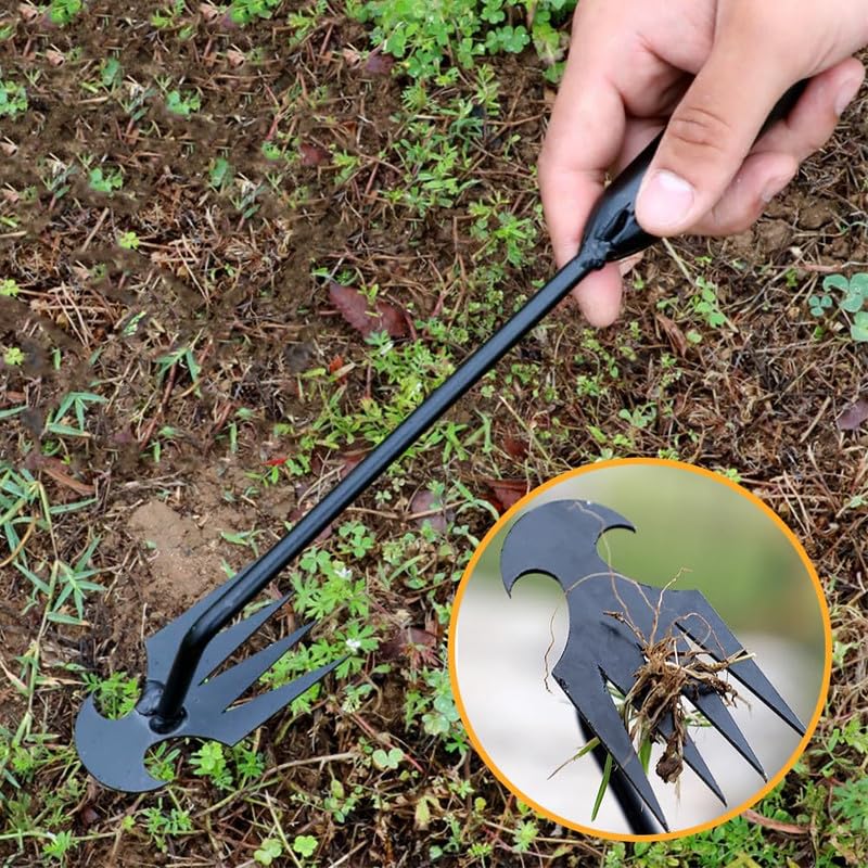 Kruggo Weed Puller Tool Garden Weed Pulling Tool, 2024 New Weeding Artifact Uprooting Weeding Tool, 4 Teeth Manganese Steel Forged Hand Weeder for Vegetable Gardening Backyard Farm