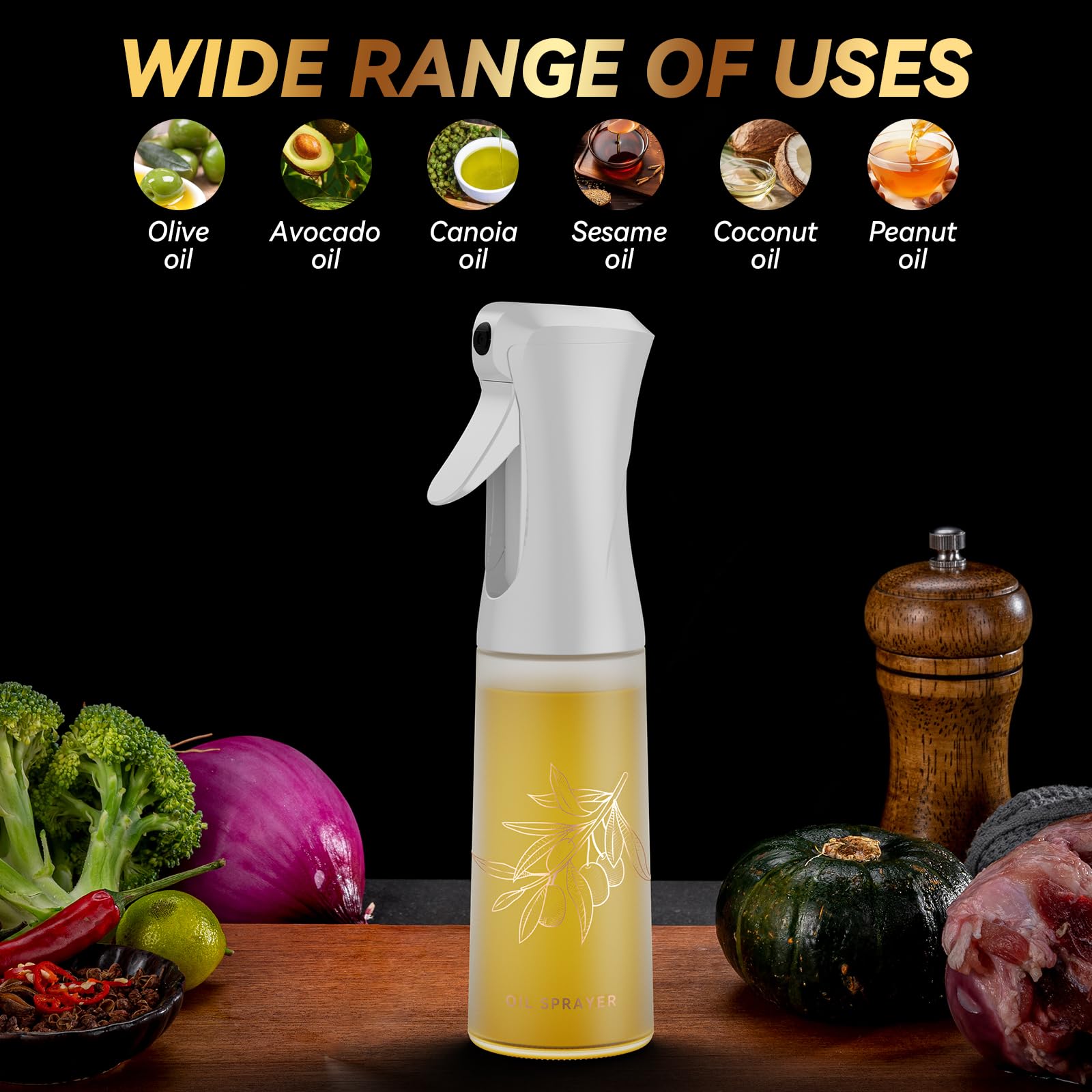 Oil Sprayer for Cooking -200ml Glass Olive Oil Sprayer - Oil Sprayer - Continuous Spray With Portion Control - Cooking Sprayer - Oil Spray Bottle - Kitchen Gadgets for Air Fryer, Salad, Cooking