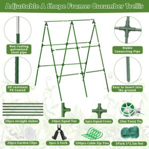 Cucumber Trellis for Raised Beds, 31 X 47 Inch Adjustable Size A-Frame Garden Trellis for Climbing Plant Outdoors with Climbing Net and Plant Support Clip for Vegetable Grape Tomato Garden Supplies