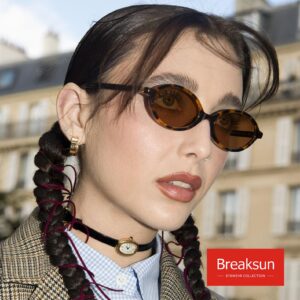 Breaksun Retro Oval Sunglasses for Women Men Small Round Sunnies 90s Vintage Style (Leopard/Brown)