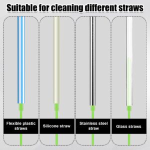 2pcs Silicone Straw Brushes, 6mm+8mm Extra Long Straw Cleaning Brush Reusable Bottle Straw Washing Tool with Hanging Ring Bendable Crevice Brush Pipe Cleaners for Smoothie Straw (Green)