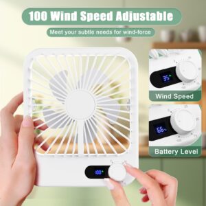 Travel Fan for Sleeping, Portable Fan for Travel Rechargeable with Digital Display, 100 Speed Wind Personal USB Fan with Variable Speed Knob, Small Desk Fan for Bedroom Travel Essentials, White