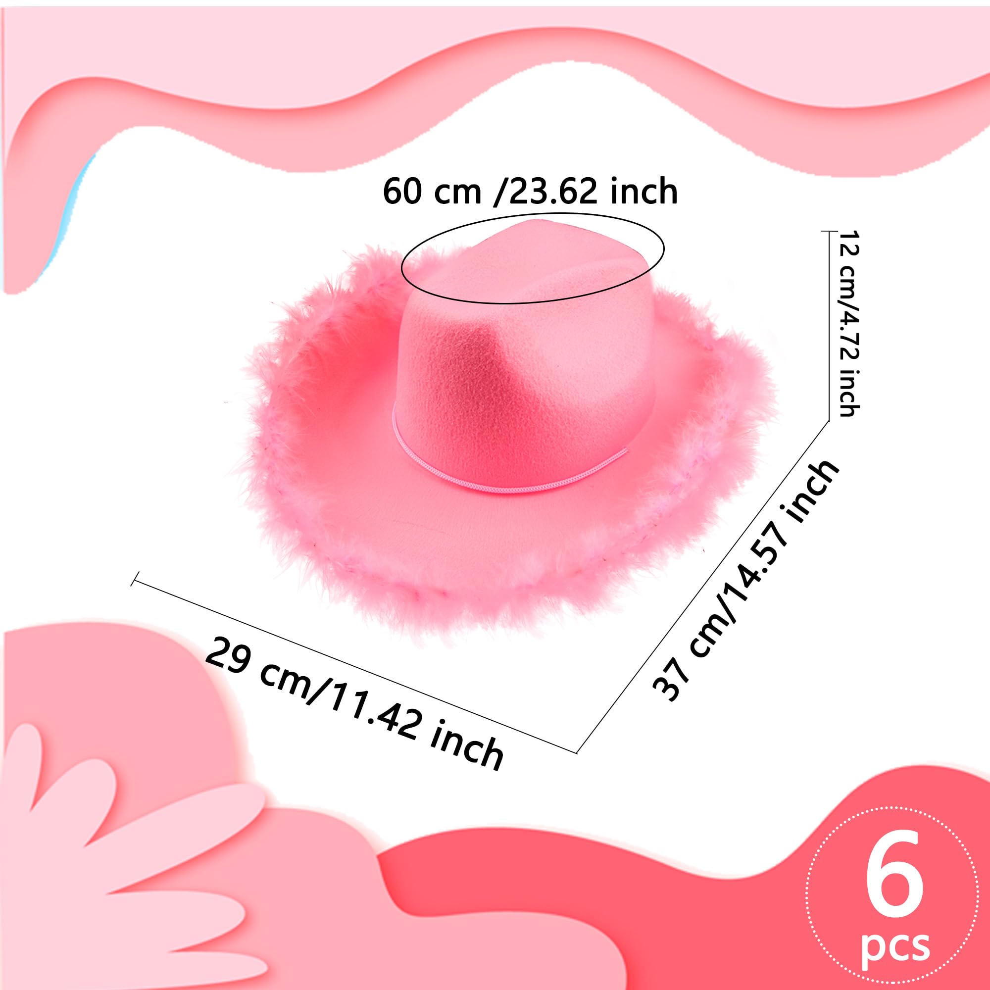 SGBETTER 6 Pack Pink Cowboy Hat Adult Western Cowboy Cowgirl Hat with Feather for Women Bachelorette Party Dress Up Costume Accessories