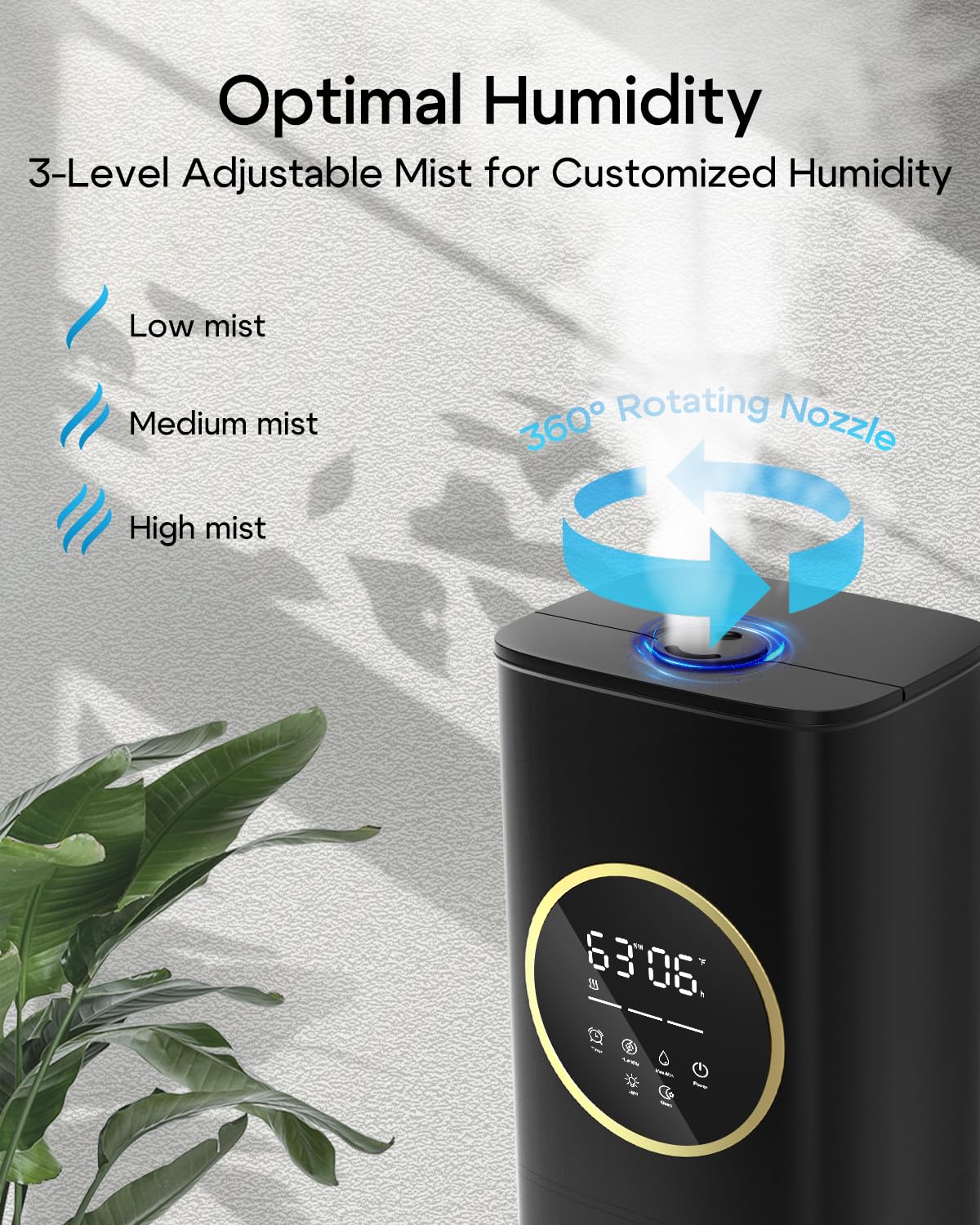 Humidifier Large Room Bedroom with Night Light, 2.1Gal(8L) Humidifiers for Home with Essential Oil Diffuser, Top Fill Whole House Cool Mist Humidifiers for Plants Baby Kids Adults(Black)