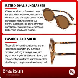 Breaksun Retro Oval Sunglasses for Women Men Small Round Sunnies 90s Vintage Style (Leopard/Brown)