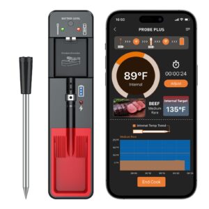 wireless meat thermometer, digital food thermometer for cooking and grilling, 360 ft bluetooth smart meat thermometer, for oven safe, kitchen, smoker, sous vide, ios & android app compatible