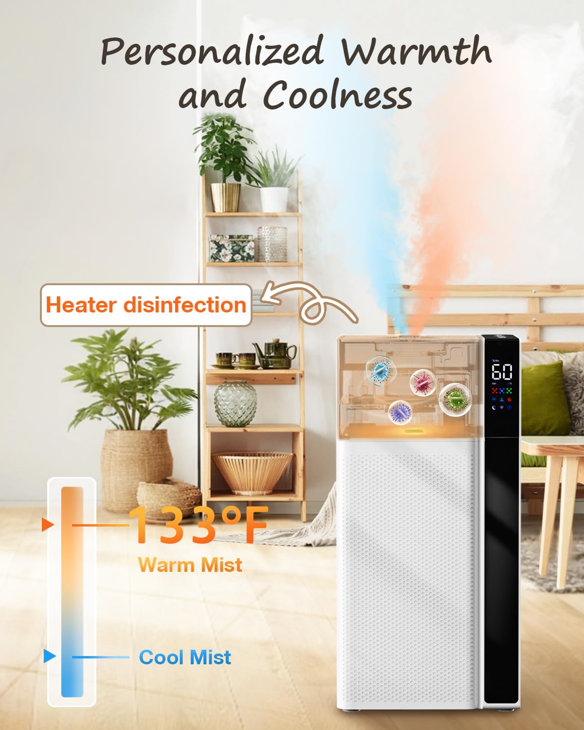 Lacidoll Warm and Cool Mist Humidifier Large Room, 5.3Gal/20L Room Humidifiers for Home, Quickly & Evenly Humidify Whole House, Top Fill, Dual Mist Nozzles and Atomizers, Baby Office Plants, White