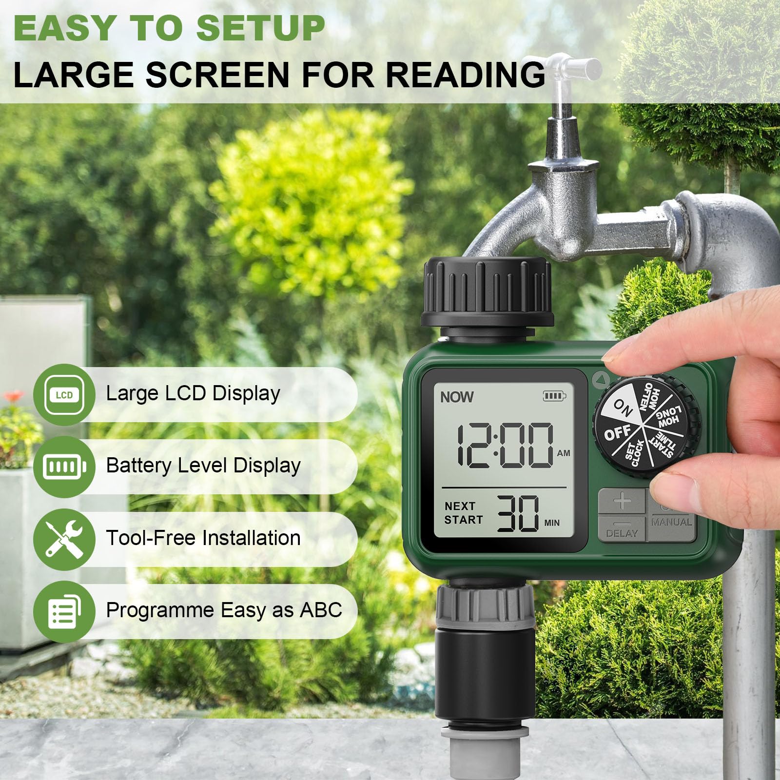 Sprinkler Timer, XinFuture Water Timer, Programmable Garden Hose Timer with Rain Delay, Manual& Automatic Watering System, Waterproof Digital Irrigation Timer Watering Lawn Evenly&Efficiently,1 Outlet