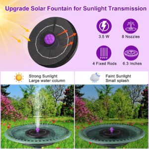 3.5W Solar Bird Bath Fountain Pump, Solar Powered Water Pump, Outdoor Water Fountain Pump with 8-in-1 Nozzles, 4 Fixed Pipes for Hummingbirds, Garden, Pool, Pond