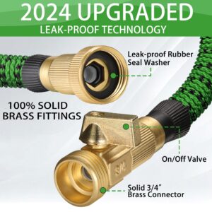 100 ft Expandable Garden Hose Water Hoses with 10 Function Spray Nozzle, 2024 New Superior Strength Flexible Hose, 3/4" Brass Connectors- Leakproof Lightweight Water Pipe for Gardening(Green Black)