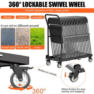 Folding Chair Cart,Tolerable 300 LBS,Multi-Function Chair Cart,Folding Chair Dolly, 4" 360 Degree Swivel Wheels with 12 Folding Chairs Capacity for Commercial & Home Kitchen Folding Chair Racks