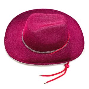 Cowboy Hat Pink Cowgirl Hat with Sequins & Tiara Crown for Women Rodeo Party Hats with Heart Glasses (Felt, Hot Pink)