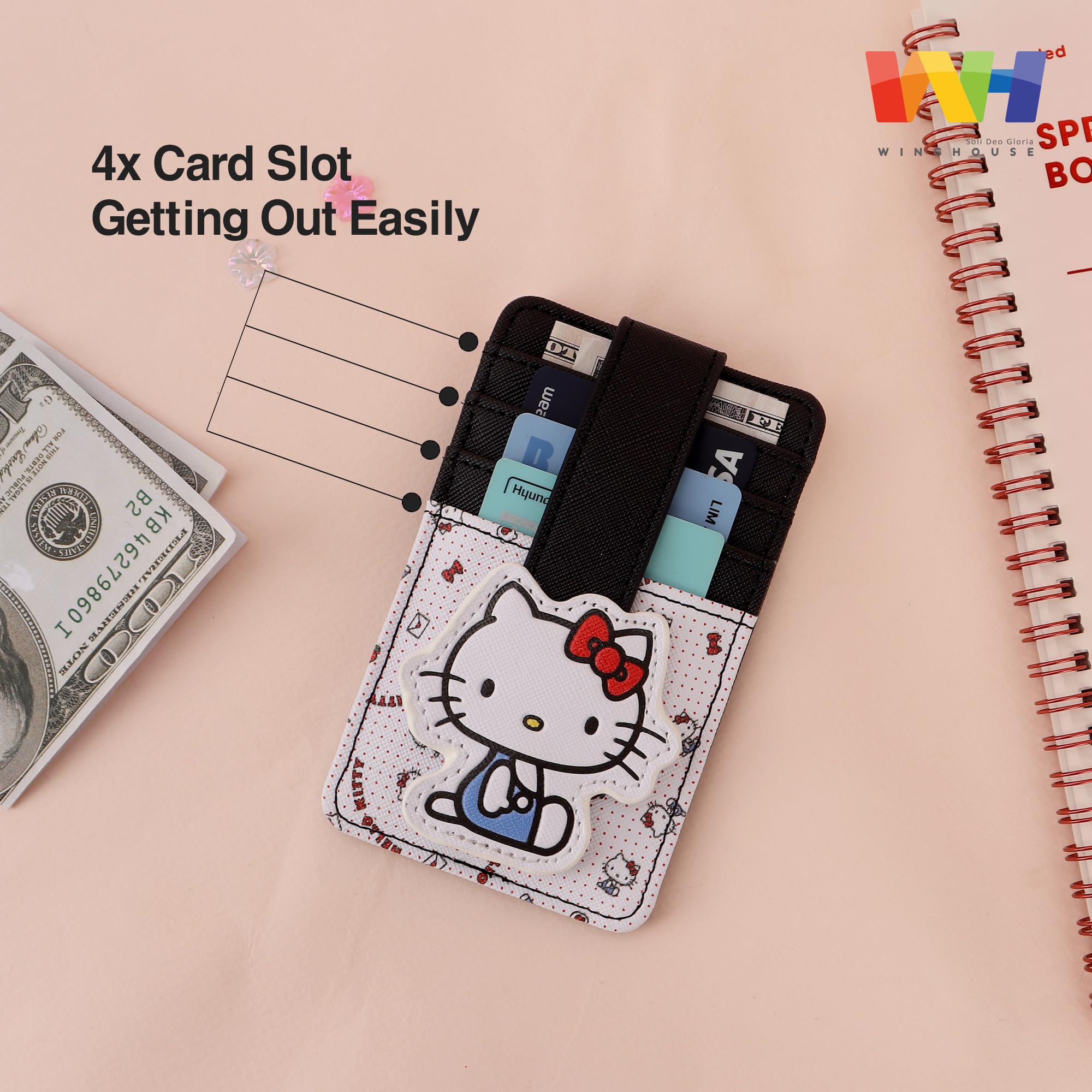 WINGHOUSE Hello Cat Kawaii Kitty RFID Safe Blocking Women's Slim Minimalist Card Holder Wallet Travel Gifts Essentials