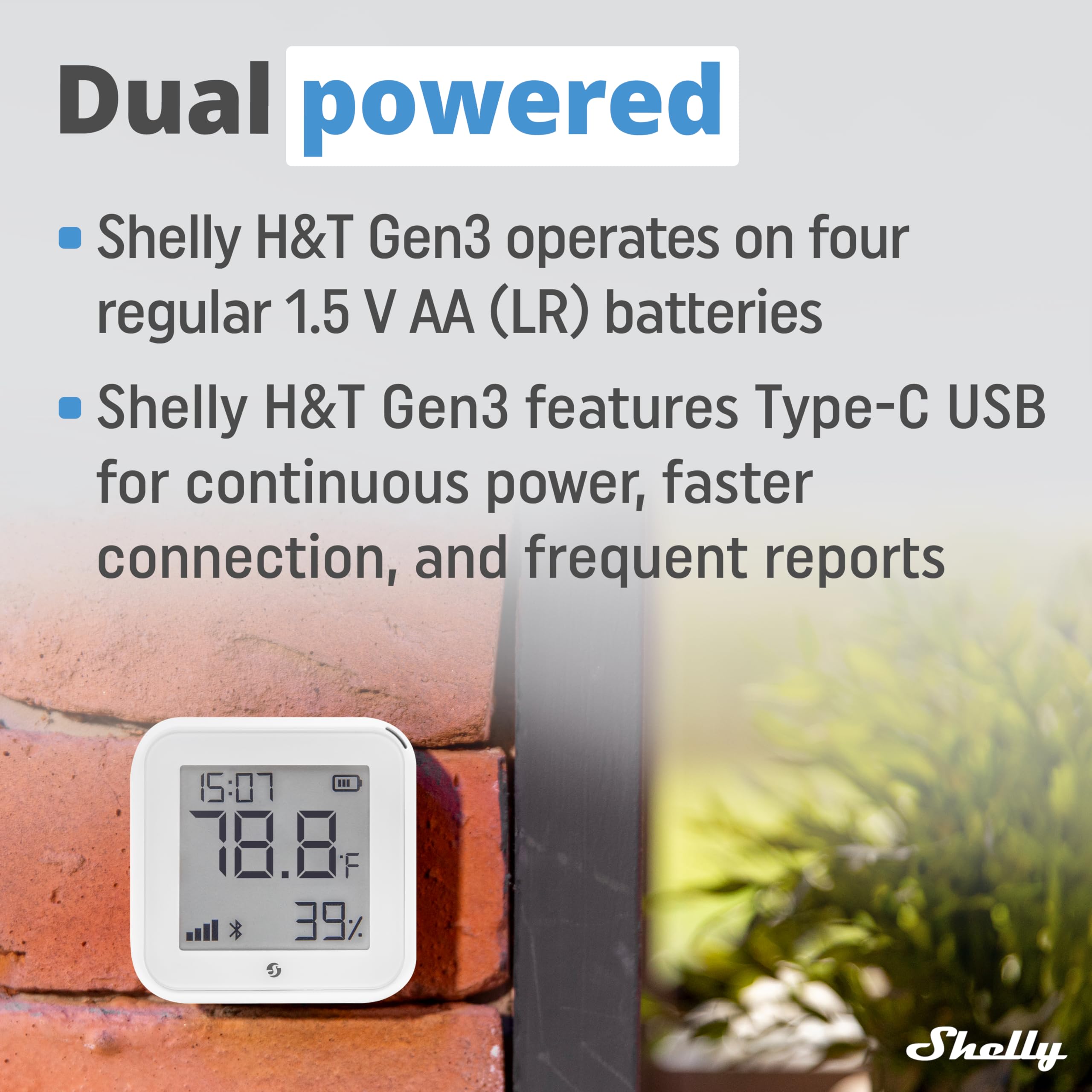 Shelly Shelly H&T Gen 3 - Wi-Fi & Bluetooth Temperature, Humidity Sensor & Weather Station (White, Wall Mountable, No Hub Required)