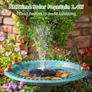 AMZtime 1.4W Solar Bird Bath Fountain with 4 Fixed Rods, Solar Fountain Pump with Upgraded Solar Panels, Solar Powered Floating Water Fountain Pump for Bird Bath, Ponds, Garden, Fish Tank and Outdoor