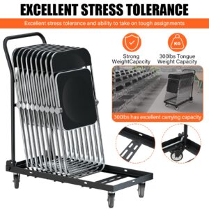 Folding Chair Cart,Tolerable 300 LBS,Multi-Function Chair Cart,Folding Chair Dolly, 4" 360 Degree Swivel Wheels with 12 Folding Chairs Capacity for Commercial & Home Kitchen Folding Chair Racks