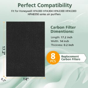 8 Pack HPA300 Carbon Pre Filter Compatible with Honeywell HPA300 Series Air Purifier, Precut Premium HRF-A300 Activated Carbon Filter Replacement for Dust, VOC, Smoke/Pet Odors