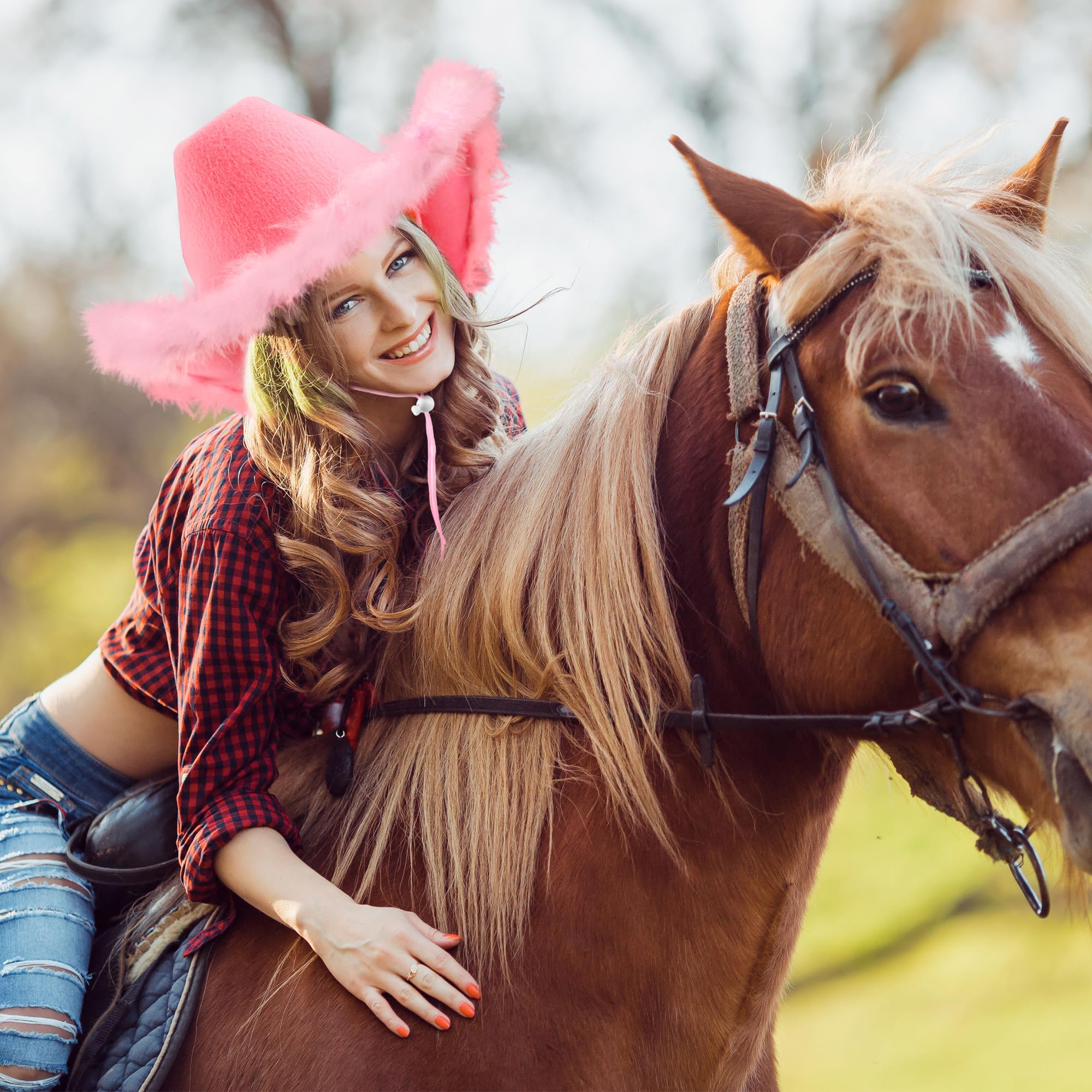 SGBETTER 6 Pack Pink Cowboy Hat Adult Western Cowboy Cowgirl Hat with Feather for Women Bachelorette Party Dress Up Costume Accessories