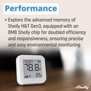 Shelly Shelly H&T Gen 3 - Wi-Fi & Bluetooth Temperature, Humidity Sensor & Weather Station (White, Wall Mountable, No Hub Required)