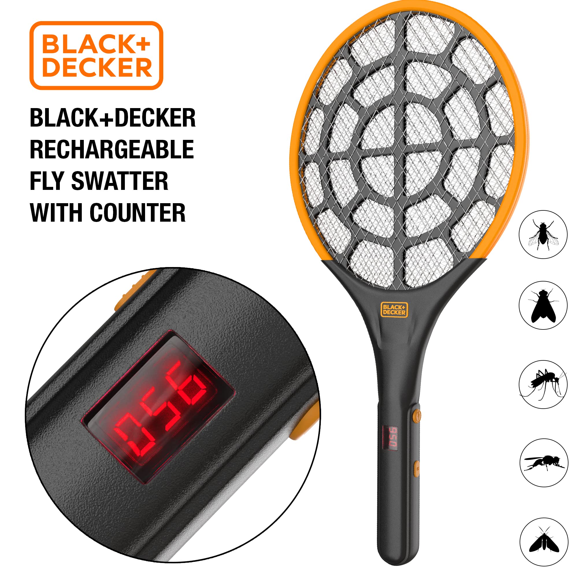 Fly Swatter Bug Zapper Indoor and Outdoor Heavy-Duty Zap Racket w/Counter for Flies, Mosquitoes, Gnats