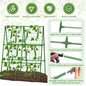 Cucumber Trellis for Raised Beds, 31 X 47 Inch Adjustable Size A-Frame Garden Trellis for Climbing Plant Outdoors with Climbing Net and Plant Support Clip for Vegetable Grape Tomato Garden Supplies