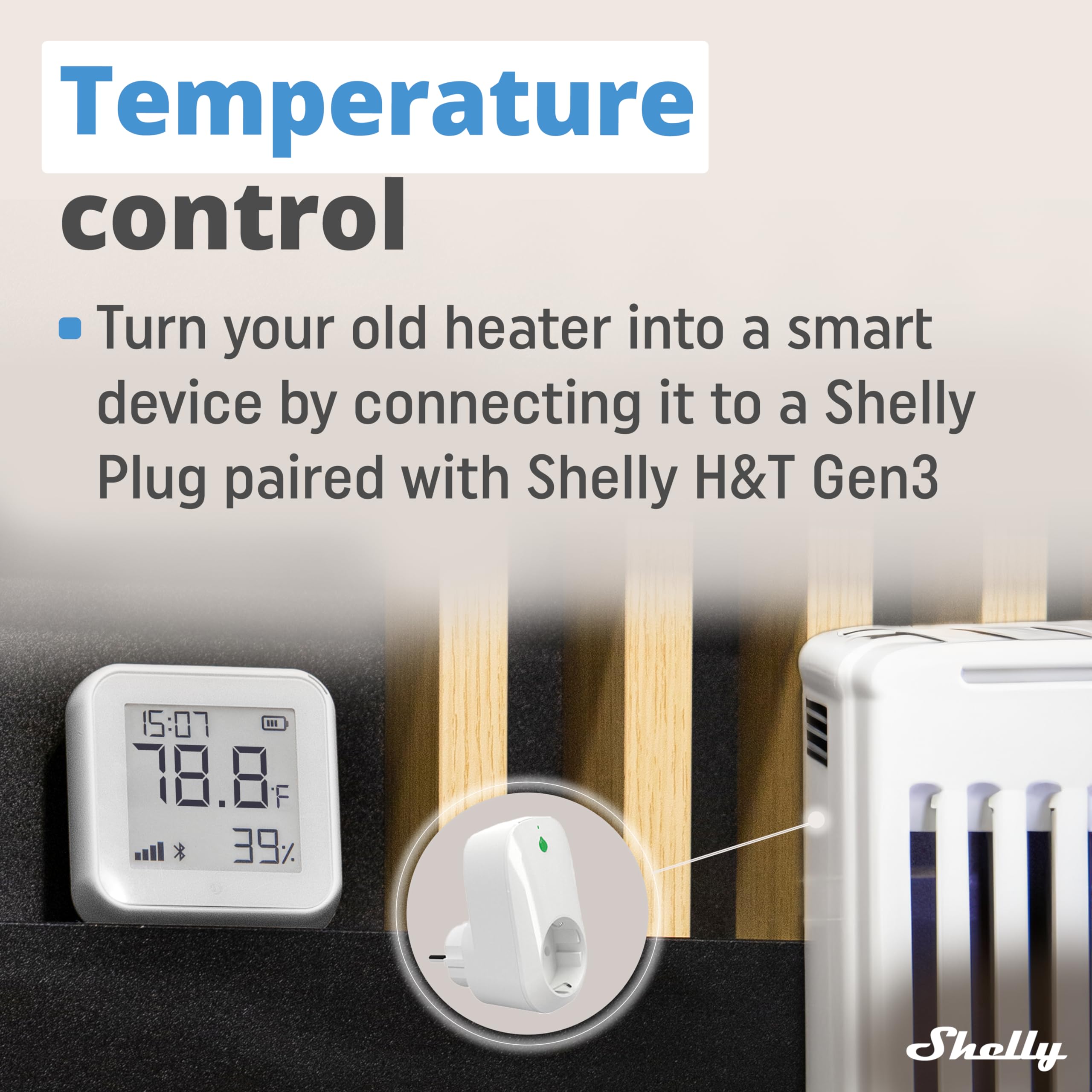 Shelly Shelly H&T Gen 3 - Wi-Fi & Bluetooth Temperature, Humidity Sensor & Weather Station (White, Wall Mountable, No Hub Required)