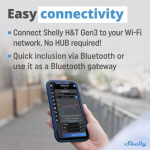 Shelly Shelly H&T Gen 3 - Wi-Fi & Bluetooth Temperature, Humidity Sensor & Weather Station (White, Wall Mountable, No Hub Required)