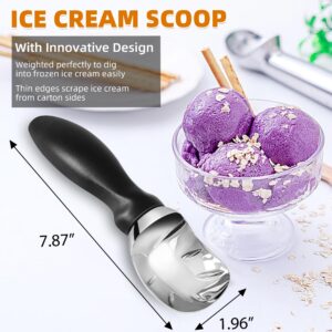 EWPJDK Ice Cream Scoop with Comfortable Grip Handle, Heavy Duty Stainless Steel, Perfect Shape Scoops, Ice Cream Scooper (Black)