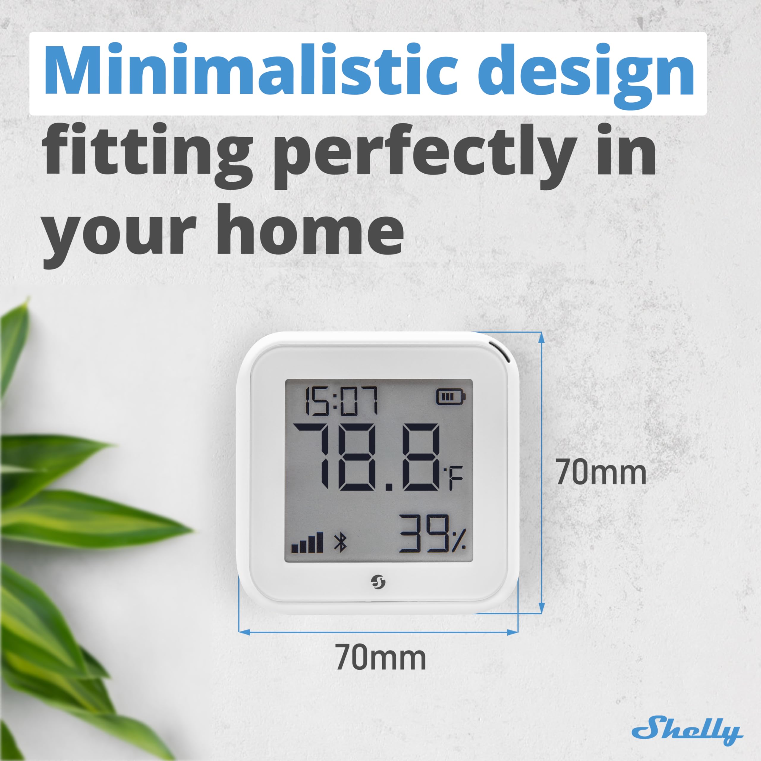 Shelly Shelly H&T Gen 3 - Wi-Fi & Bluetooth Temperature, Humidity Sensor & Weather Station (White, Wall Mountable, No Hub Required)