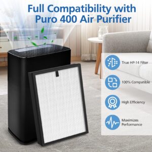 True HP-14 Replacement Filter Compatible with Puro 400 Air Purifier, 3-in-1 True HP-14 Filter Replacement, Grade True HEPA with Activated Carbon Filter, 400 Filter, 2 Pack(Not for HIMOX)