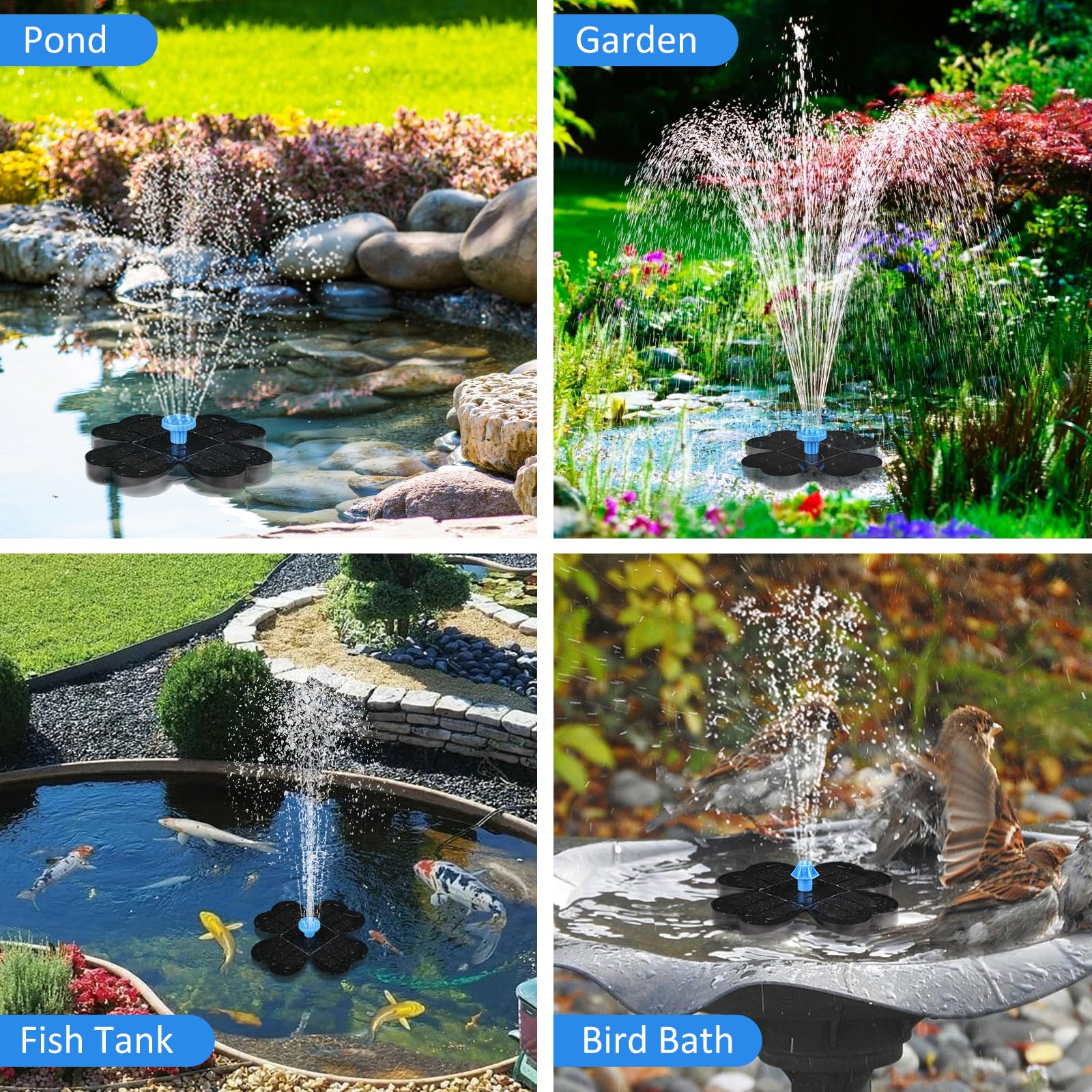 3.5W Solar Fountain, Solar Bird Bath Fountains Pump with Flower Panel, Solar Water Fountain Outdoor with 8 Nozzle & 4 Fixer for Garden, Pond, Pool