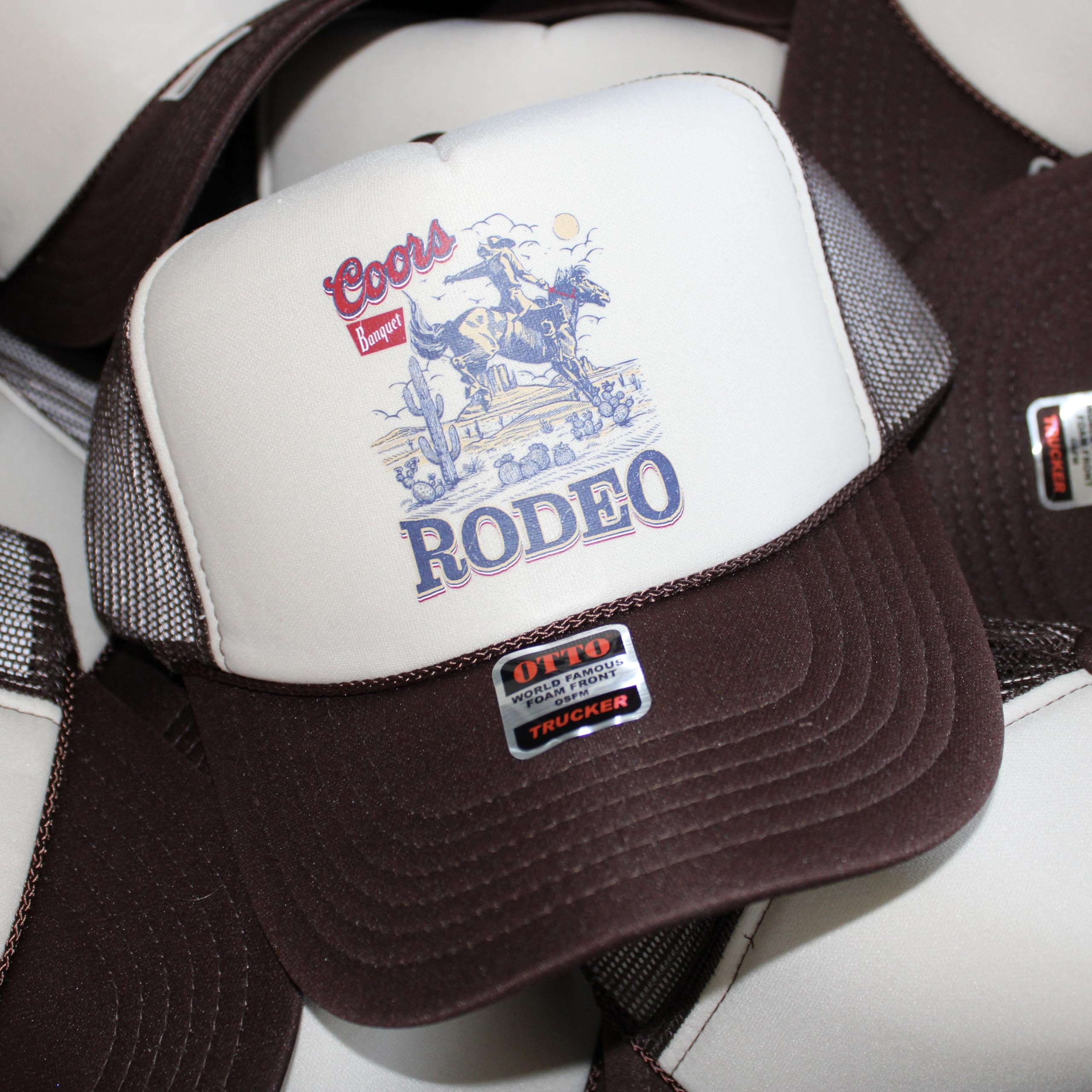 TRENDSNIPERS The Banquet Rodeo Trucker Hat - Premium Snapback for Men and Women - Cowgirl Western Beer Country Trendy (US, Alpha, One Size, Brown/Tan)