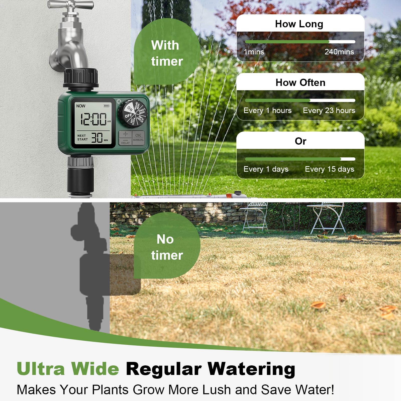 Sprinkler Timer, XinFuture Water Timer, Programmable Garden Hose Timer with Rain Delay, Manual& Automatic Watering System, Waterproof Digital Irrigation Timer Watering Lawn Evenly&Efficiently,1 Outlet