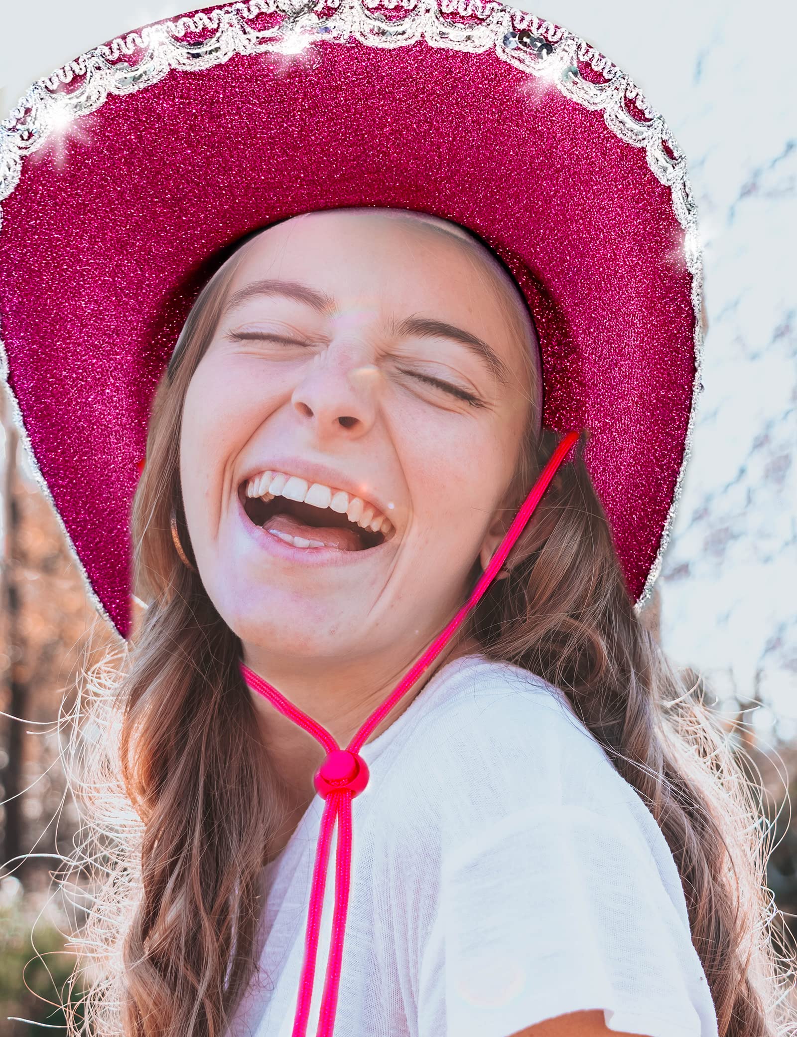 Cowboy Hat Pink Cowgirl Hat with Sequins & Tiara Crown for Women Rodeo Party Hats with Heart Glasses (Felt, Hot Pink)