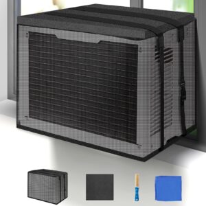 window air conditioner cover for outside, waterproof window ac unit cover & detachable drip cushions reduce noise, all seasons ac cover protect against leaves,weeds,and debris(25.5wx18dx20.5h)