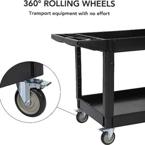 Service Cart 2-Shelf, Storage Handle, 500 lbs Capacity, for Warehouse/Garage/Cleaning/Manufacturing，45"X25"