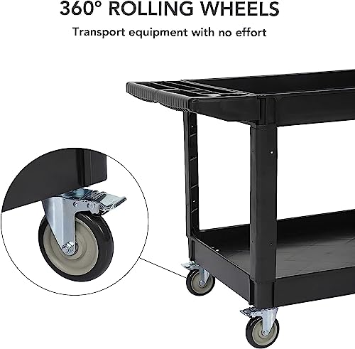 Service Cart 2-Shelf, Storage Handle, 500 lbs Capacity, for Warehouse/Garage/Cleaning/Manufacturing，45"X25"