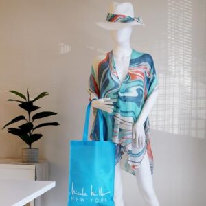 Nicole Miller Straw Sun Hats Kimono Beach Cover Ups for Women and Travel Tote Matching for Packable Foldable, Aqua