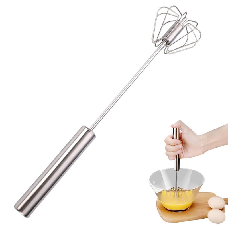 Stainless Steel Semi-Automatic Whisk, 2024 New Stainless Steel Egg Whisk Hand Push Rotary Whisk Blender, Hand Push Mixer Stirrer Tool for Cooking Kitchen Home Egg Milk (10in)