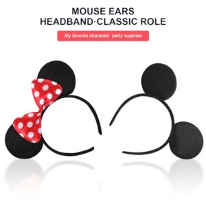 20 Pack Mouse Ears Solid Red and Black Mouse Headband for Girls Women Adult Mouse Themed Birthday Party Supplies and Costume Cosplay Decoration