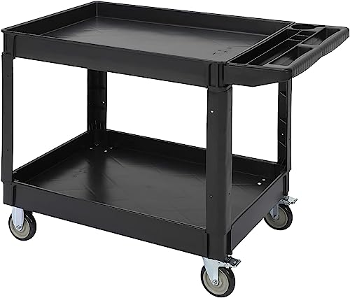 Service Cart 2-Shelf, Storage Handle, 500 lbs Capacity, for Warehouse/Garage/Cleaning/Manufacturing，45"X25"