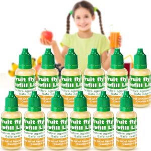 qualirey 12 pack fruit fly trap refill liquid, 0.68oz per bottle liquid fly traps for indoors, non toxic bait safe near pets, food and kids, fruit fly lure refill liquid trap for home kitchen