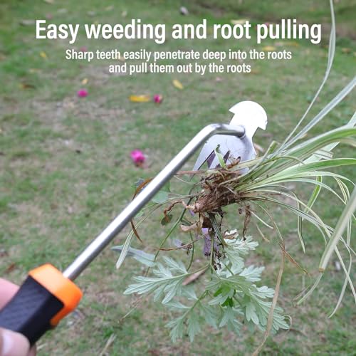 Weed Puller Tool,Portable Garden Weeder Tool,2024 New Manganese Steel Weeding Tools,For Hand Weeder Puller for Vegetable Gardening Backyard Farm Planting & Uprooting Weeding Tool (Rubber Handle)