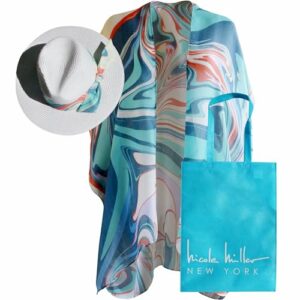 nicole miller straw sun hats kimono beach cover ups for women and travel tote matching for packable foldable, aqua