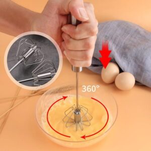 Stainless Steel Semi-Automatic Whisk, 2024 New Stainless Steel Egg Whisk Hand Push Rotary Whisk Blender, Hand Push Mixer Stirrer Tool for Cooking Kitchen Home Egg Milk (10in)