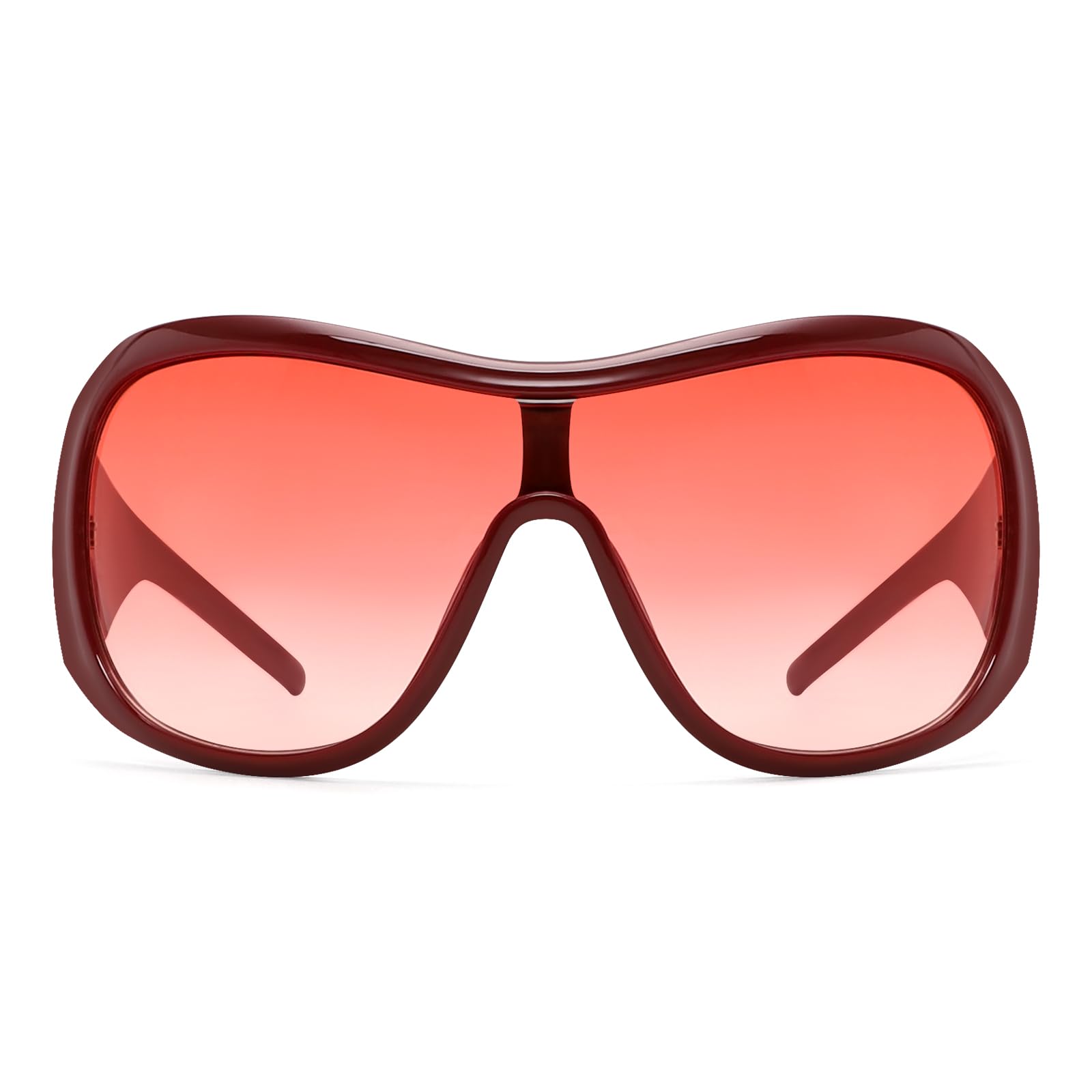 BOTEN Red Oversized Sunglasses For Women Men, Big Tinted Funky Wrap Around Sunglasses Rave Cool Shield Shades Glasses