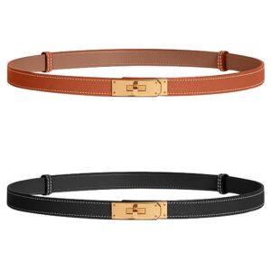 ceauzy 2 pack designer belts for women h gold buckle adjustable turn-lock buckle thin waist belt