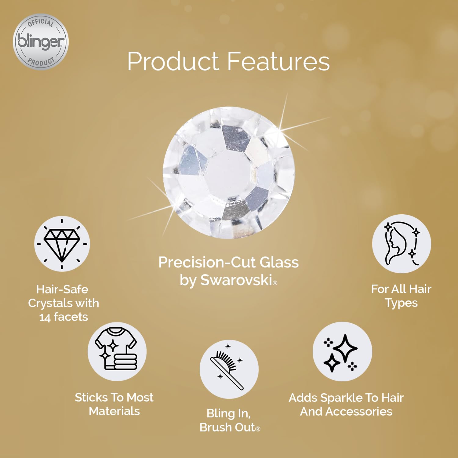 blinger Shimmer Starter Kit with Gold-Plated blinger® Styling Tool + 90 Precision-Cut Glass Crystals