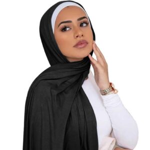 piewag hijab scarf for women soft cotton muslim jersey hijab head wrap scarves fashion long scarf shawls black