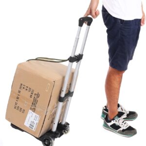 Wawxmo Aluminum Folding Hand Trucks Portable Luggage Cart with Wheels Lightweight Travel Hand Truck/Heavy Duty Moving Dolly (80LB)